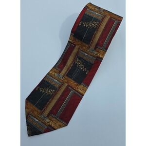 Ermenegildo Zegna Silk Tie Red Gold‎ Architectural Pattern Italy Classic 2010s